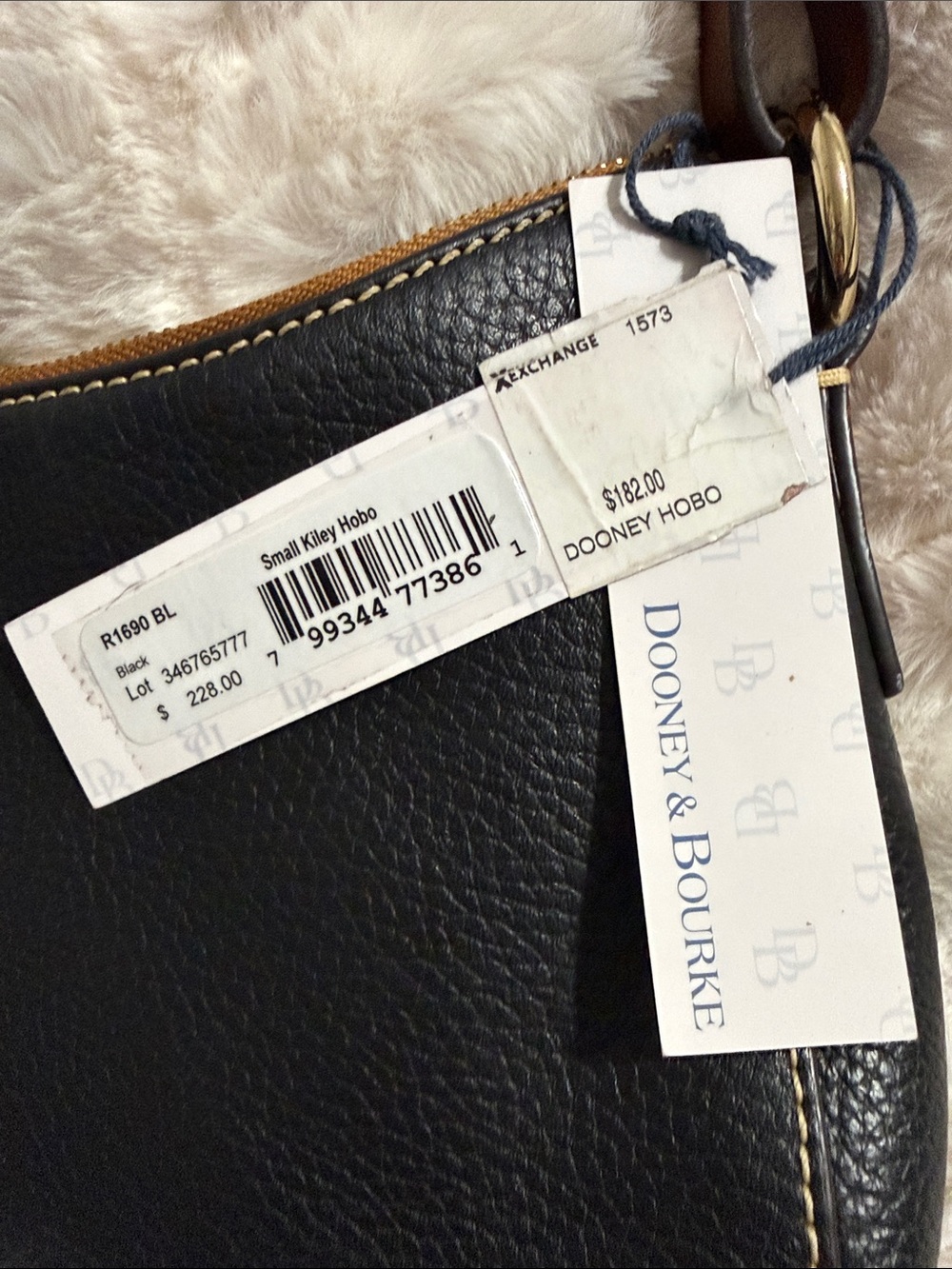 Dooney & Bourke Black Pebbled Leather Shoulder Bag with Brown Trim - Picture 2 of 8